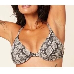 NWT Andie The Sicily Top Snakeskin Underwire Swim Removable Cups M Grey Black